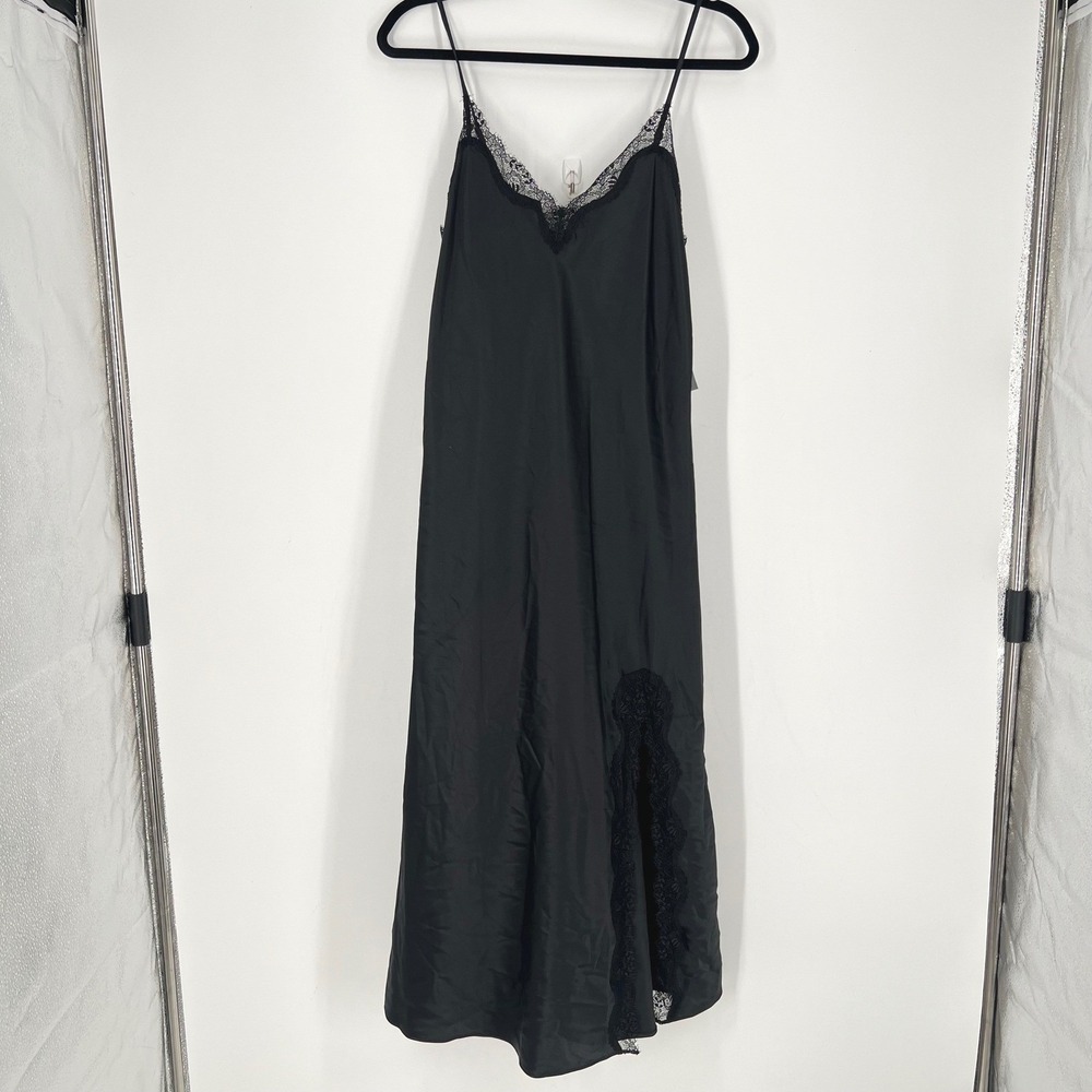 INC International Concepts Black Satin Lace Trim Maxi Nightgown S 100200812MS